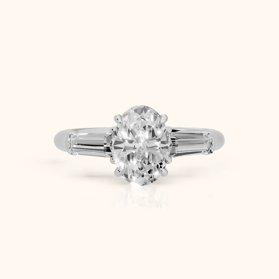 Davina Baguette Three-Stone Oval Diamond Engagement Ring in Silver — view 2