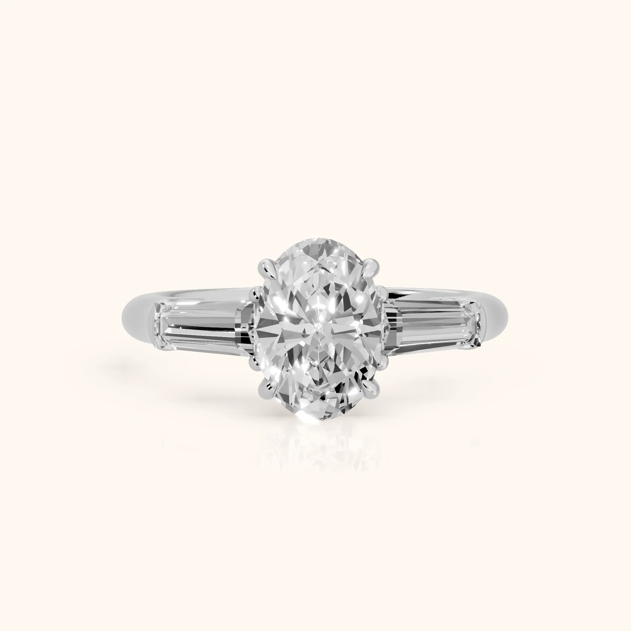 Davina Baguette Three-Stone Oval Diamond Engagement Ring in Silver — view 1