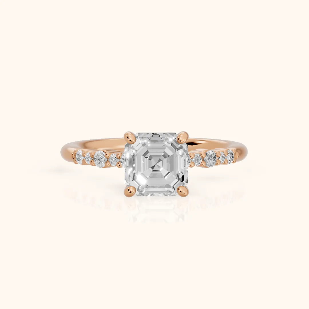 Deirdre Graduated Pavé Asscher Diamond Engagement Ring in Rose Gold — view 2
