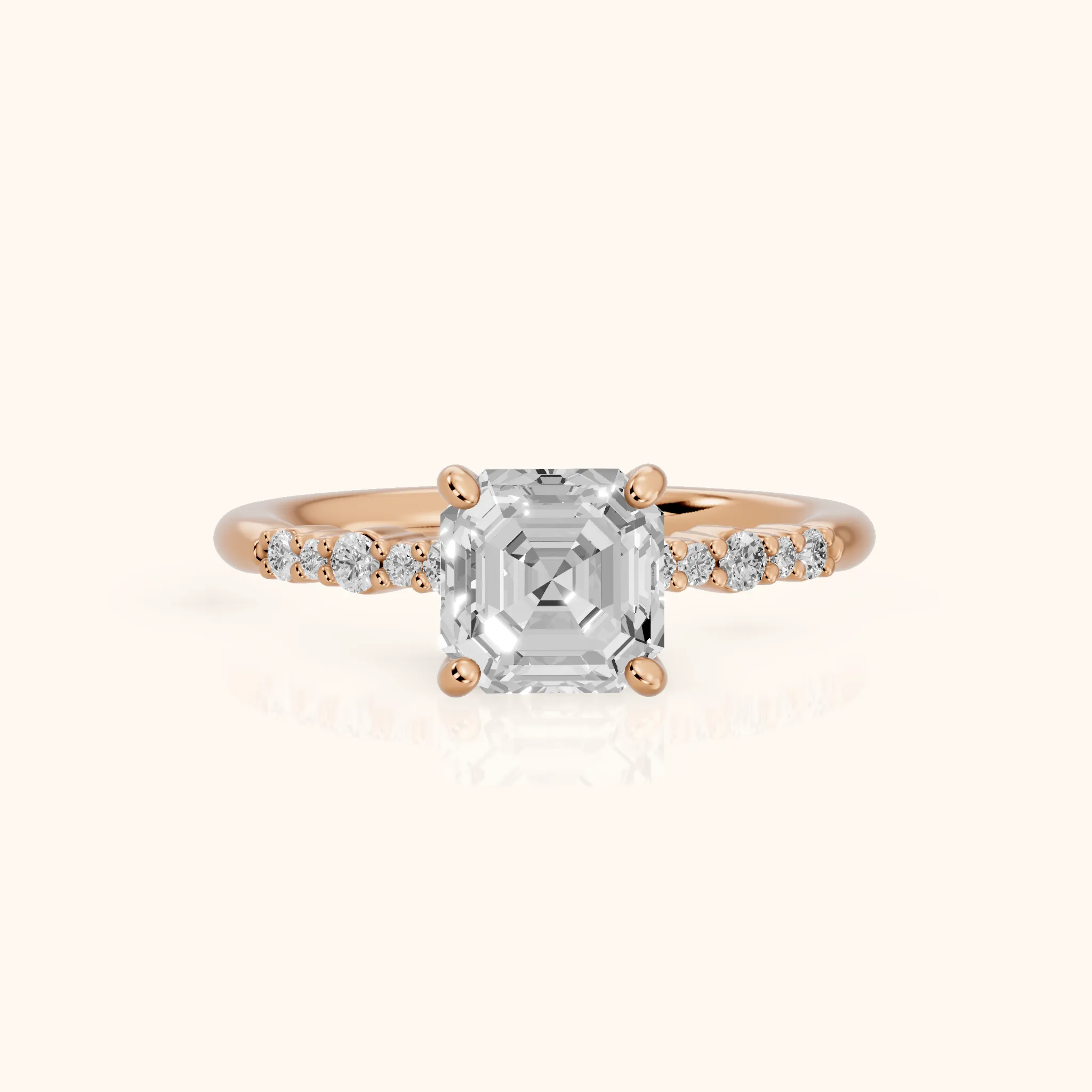 Deirdre Graduated Pavé Asscher Diamond Engagement Ring in Rose Gold — view 1