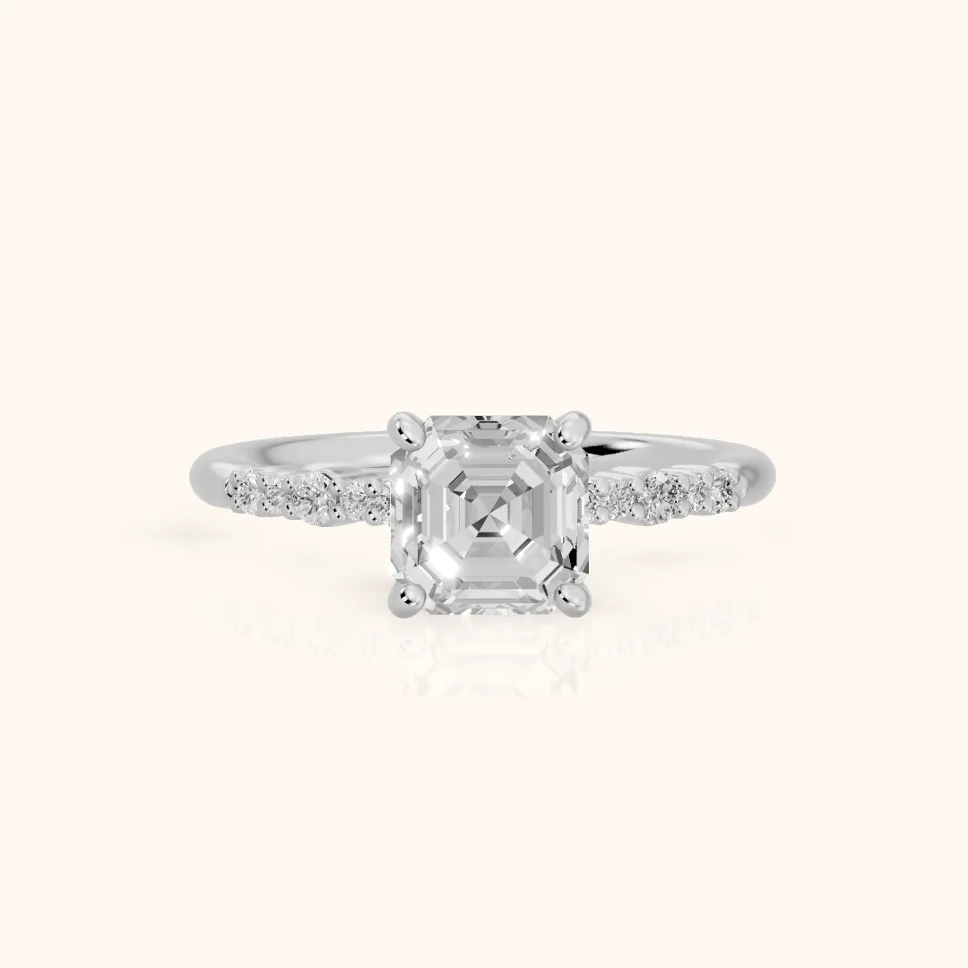 Deirdre Graduated Pavé Asscher Diamond Engagement Ring in Silver — view 2