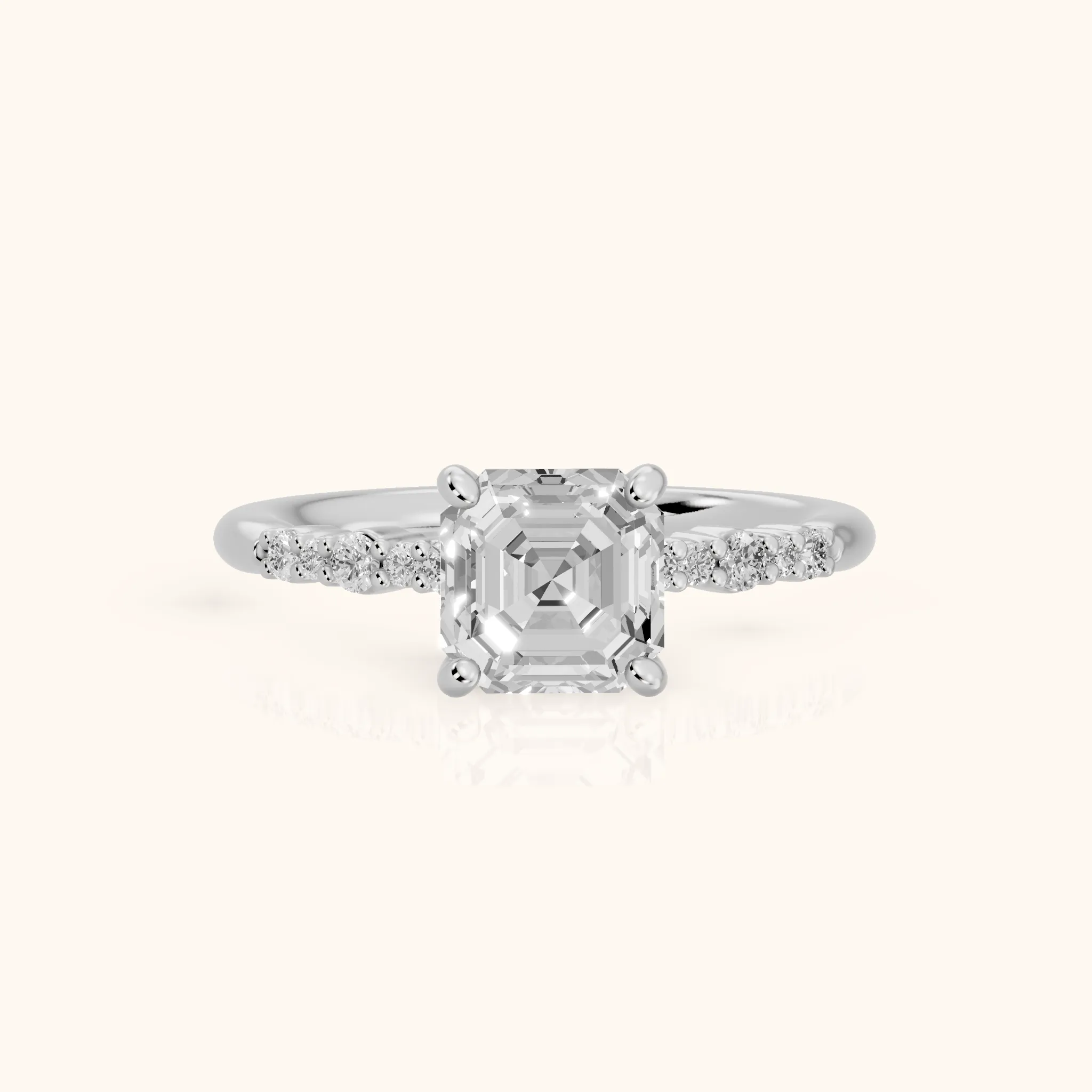 Deirdre Graduated Pavé Asscher Diamond Engagement Ring in Silver — view 1