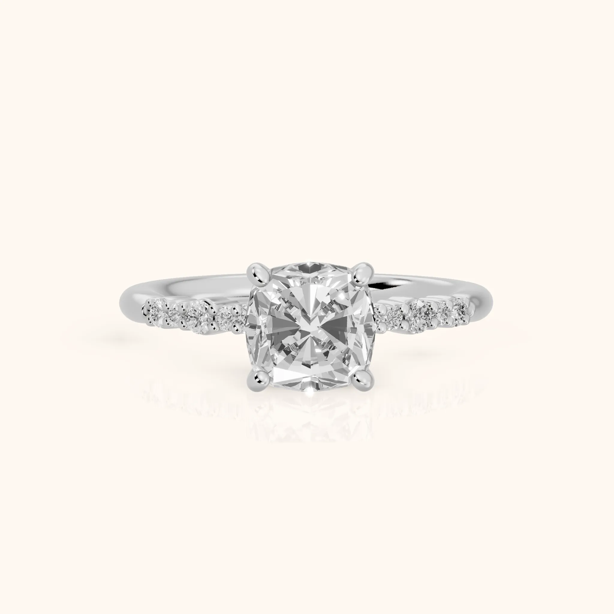 Deirdre Graduated Pavé Cushion Diamond Engagement Ring in Silver — view 1
