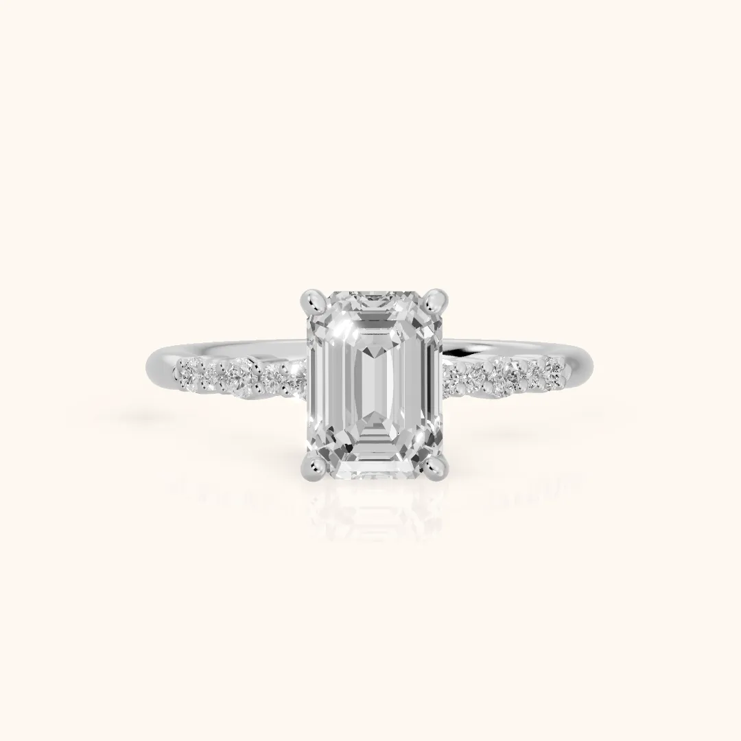 Deirdre Graduated Pavé Emerald Diamond Engagement Ring in Platinum — view 2