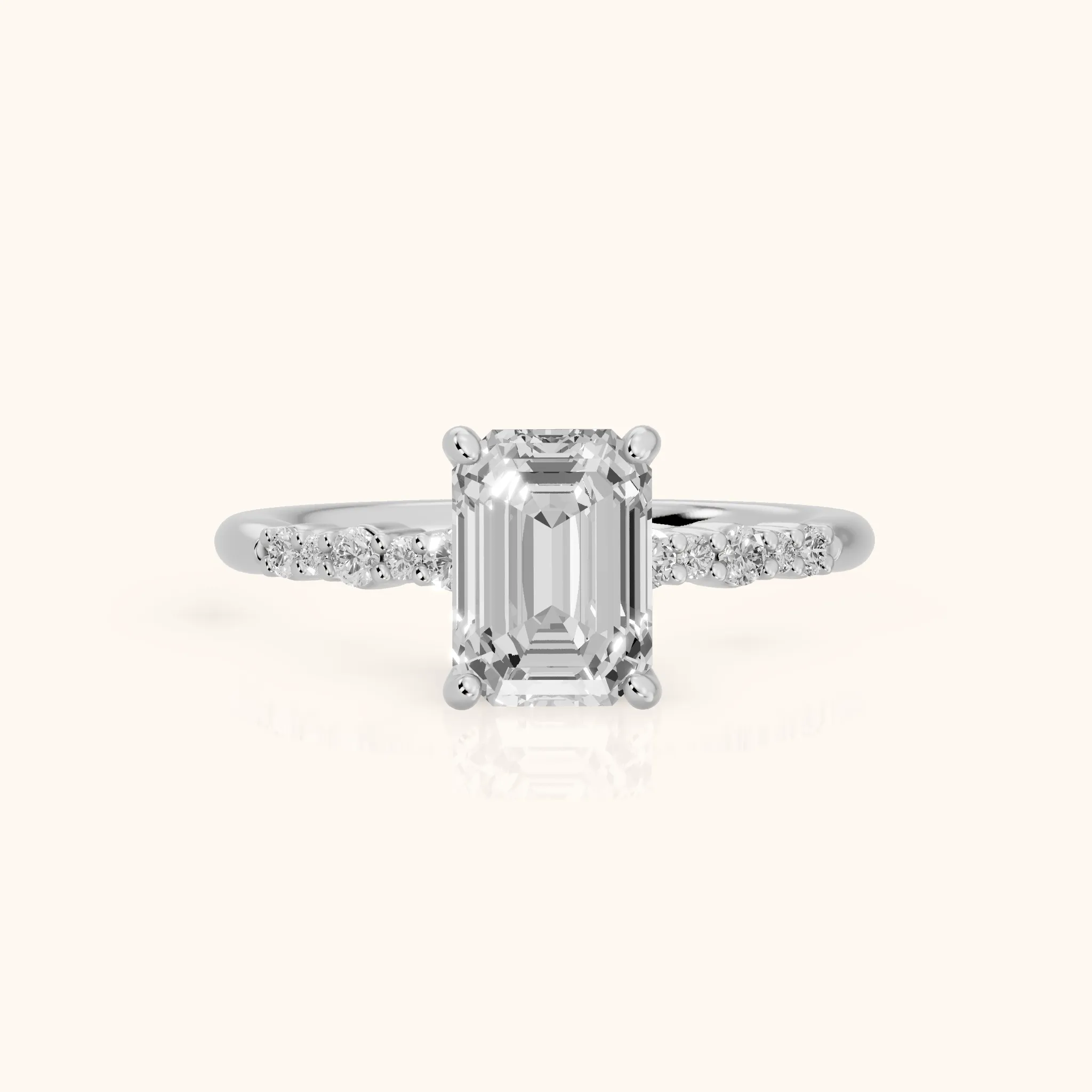 Deirdre Graduated Pavé Emerald Diamond Engagement Ring in Platinum — view 1
