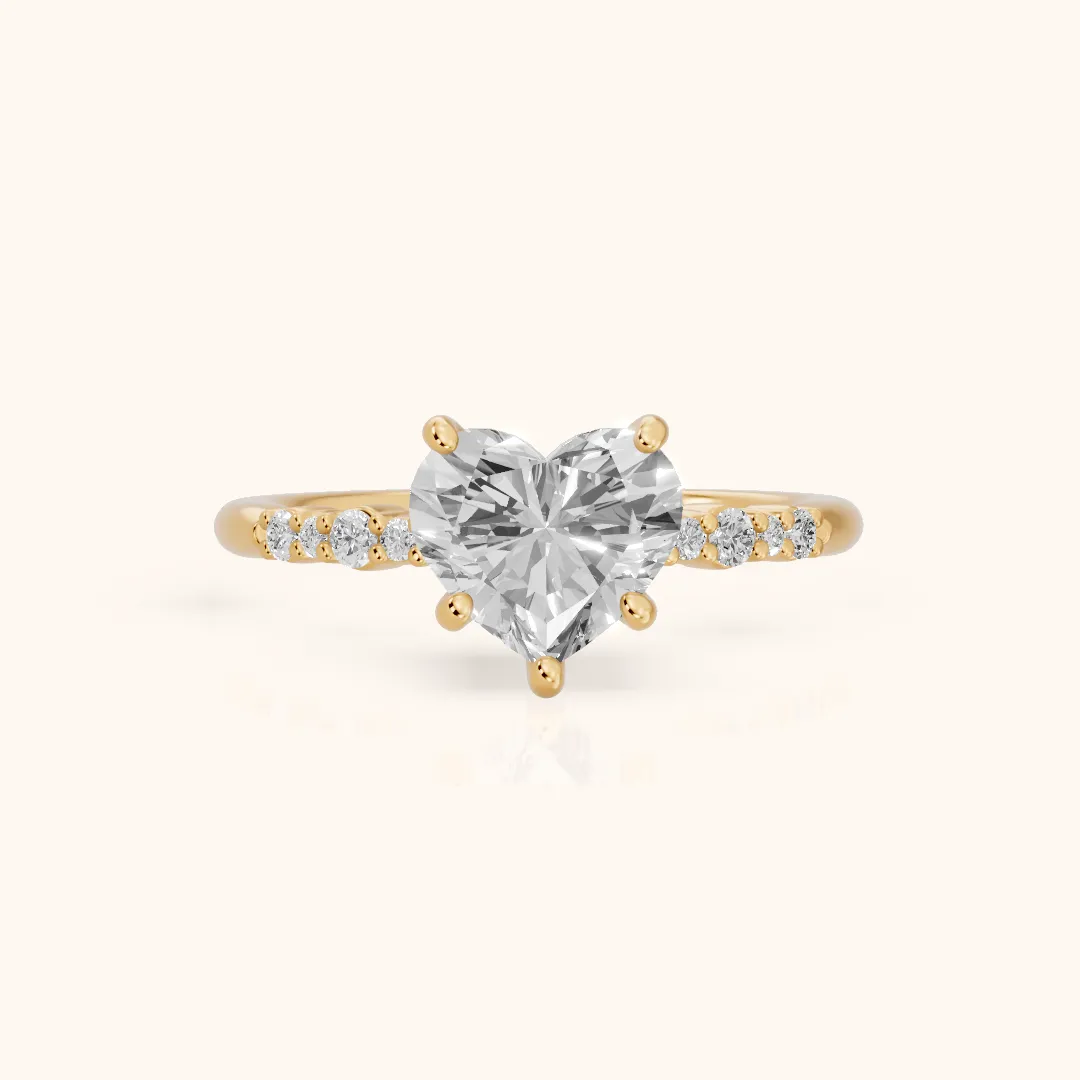 Deirdre Graduated Pavé Heart Diamond Engagement Ring in Yellow Gold — view 2