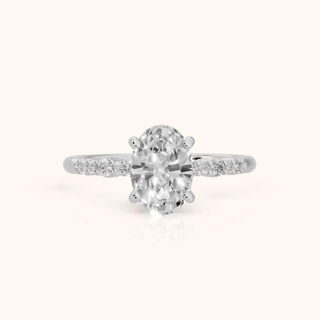 Deirdre Graduated Pavé Oval Diamond Engagement Ring in Platinum — view 2