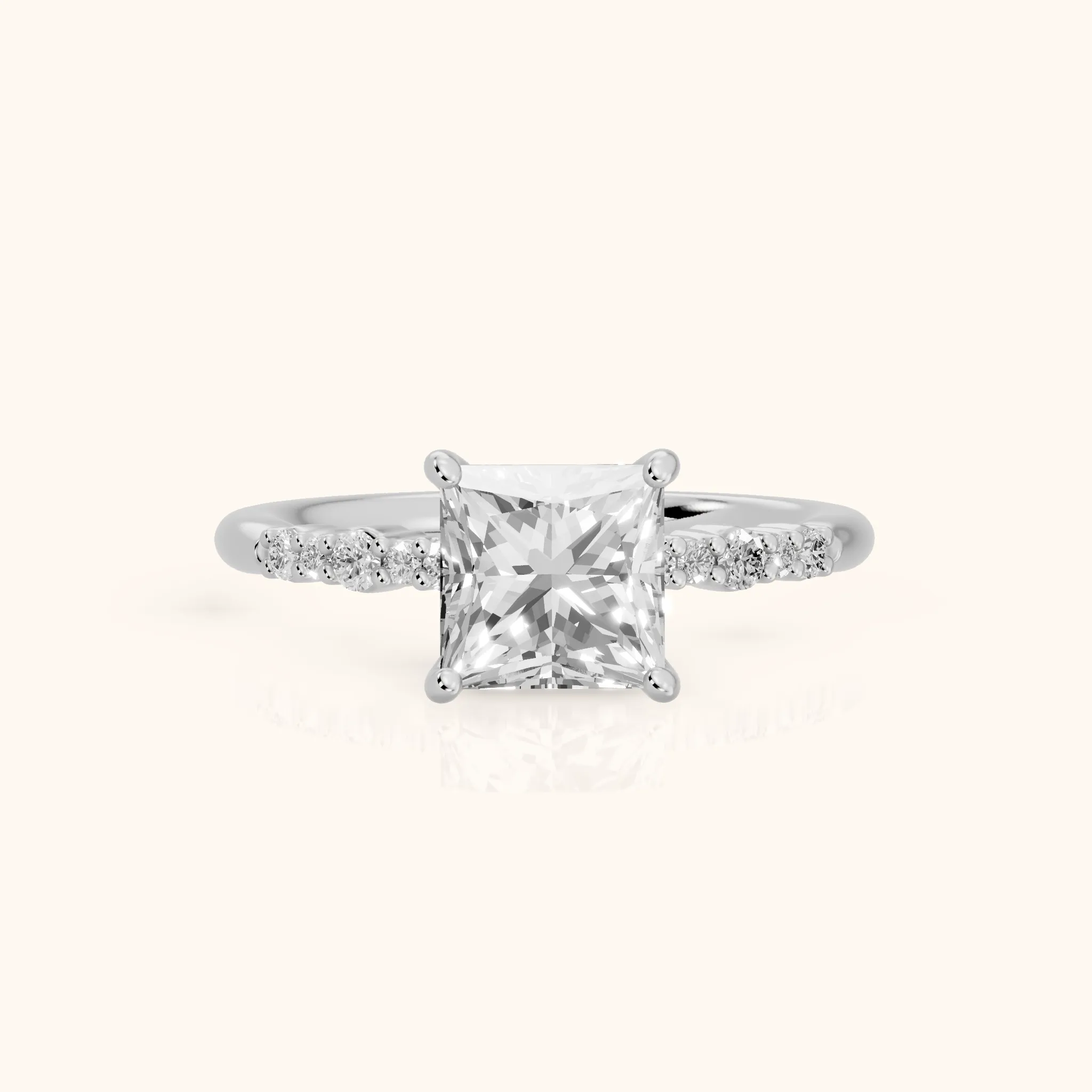 Deirdre Graduated Pavé Princess Diamond Engagement Ring in Platinum — view 1