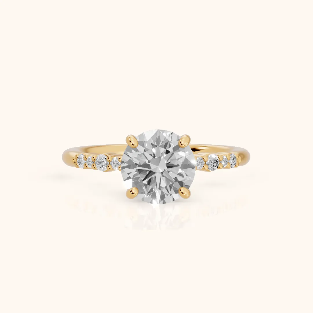 Deirdre Graduated Pavé Round Diamond Engagement Ring in Yellow Gold — view 2