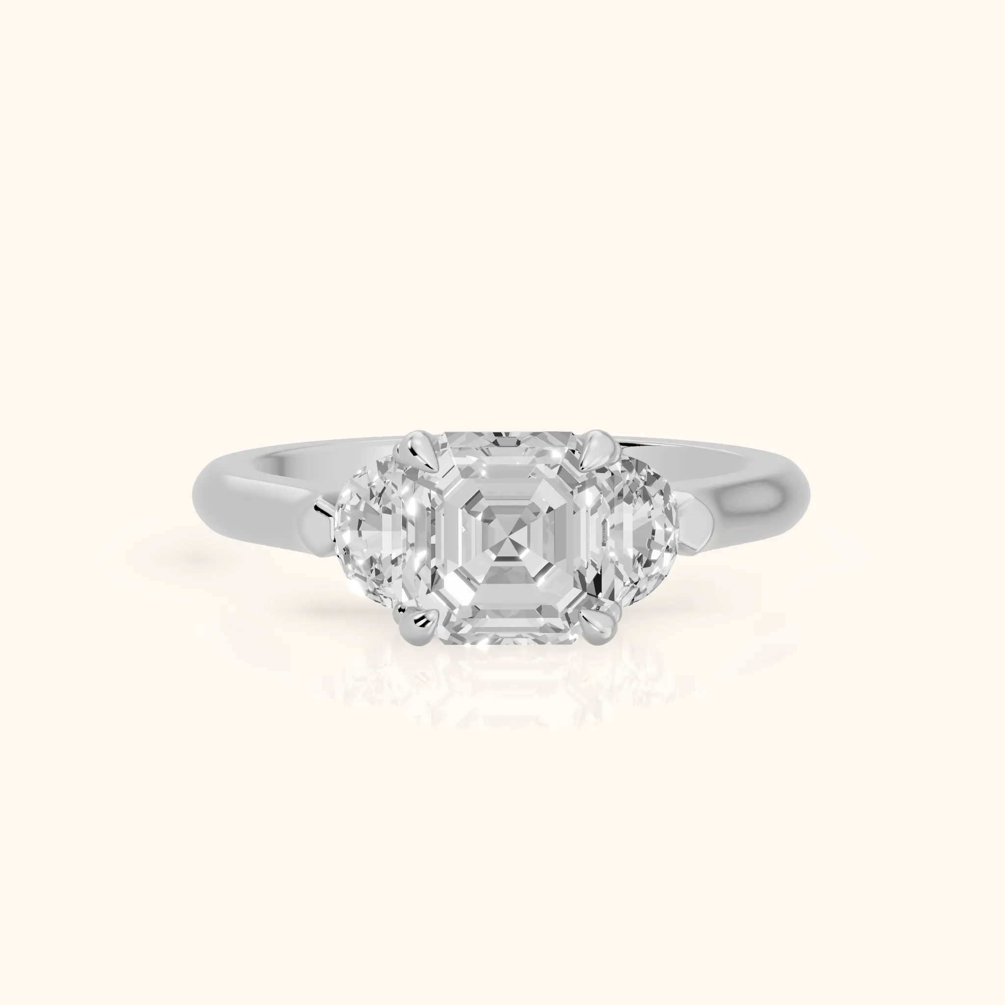 Elia Half-Moon Three-Stone Asscher Diamond Engagement Ring in White Gold — view 1