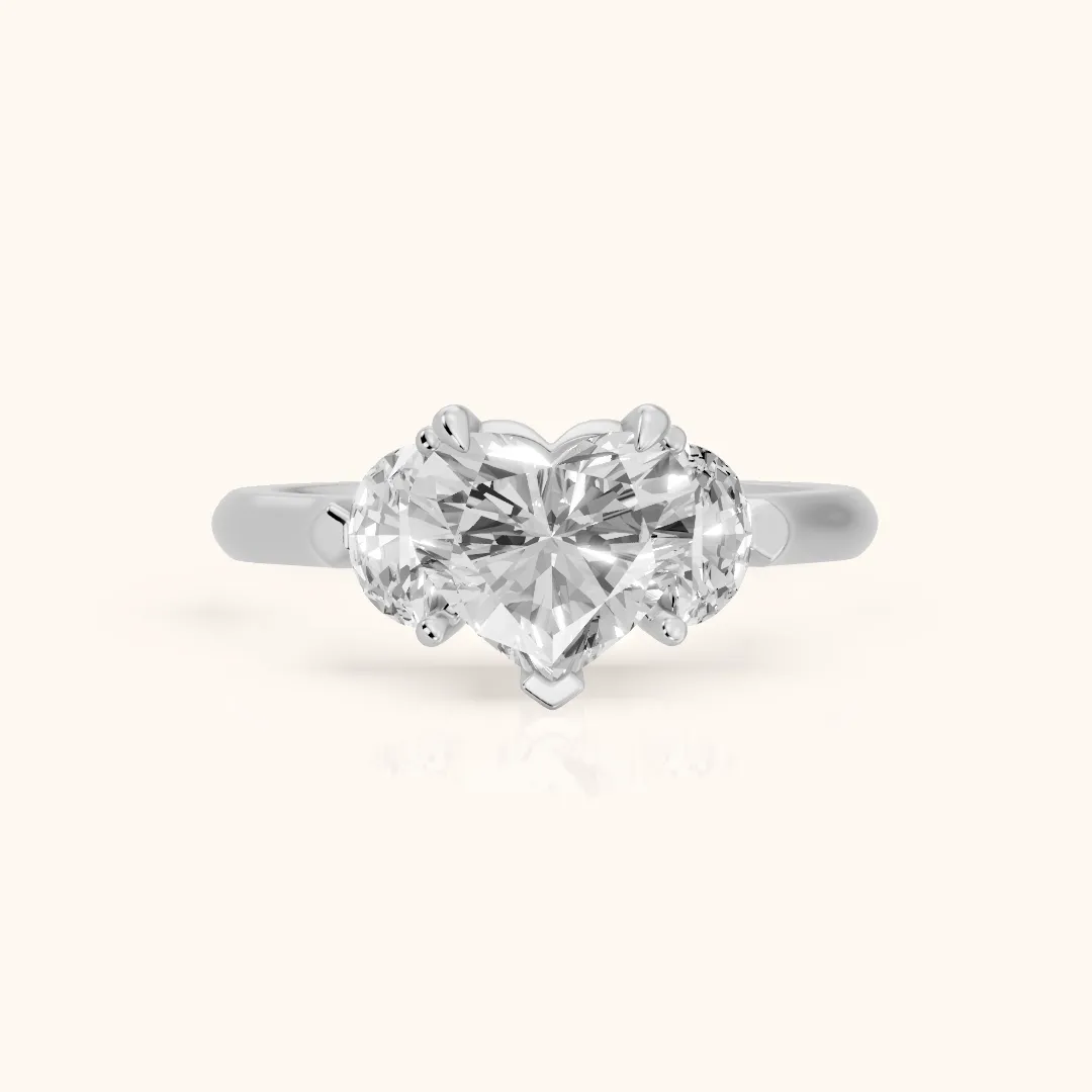 Elia Half-Moon Three-Stone Heart Diamond Engagement Ring in Silver — view 2