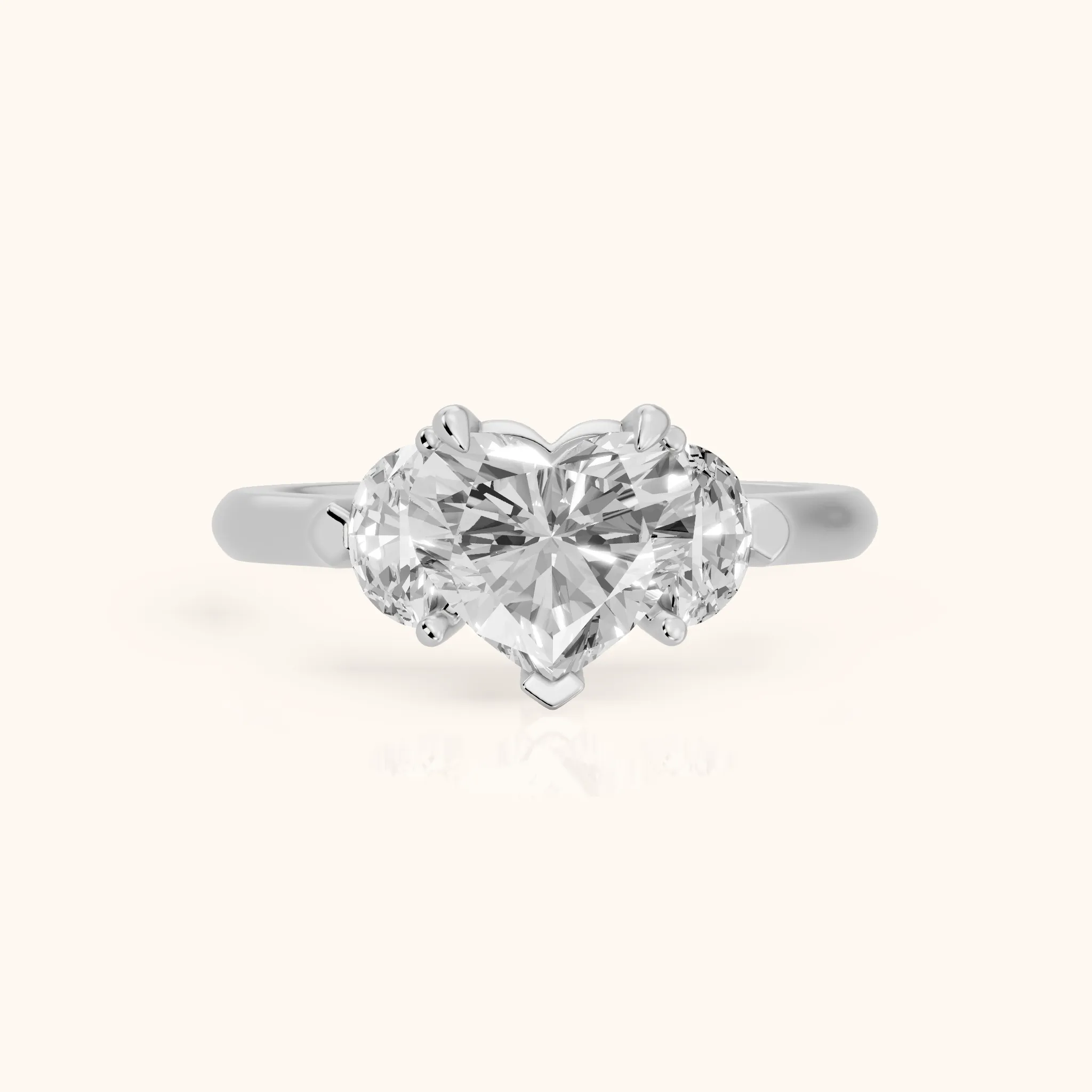 Elia Half-Moon Three-Stone Heart Diamond Engagement Ring in Silver — view 1