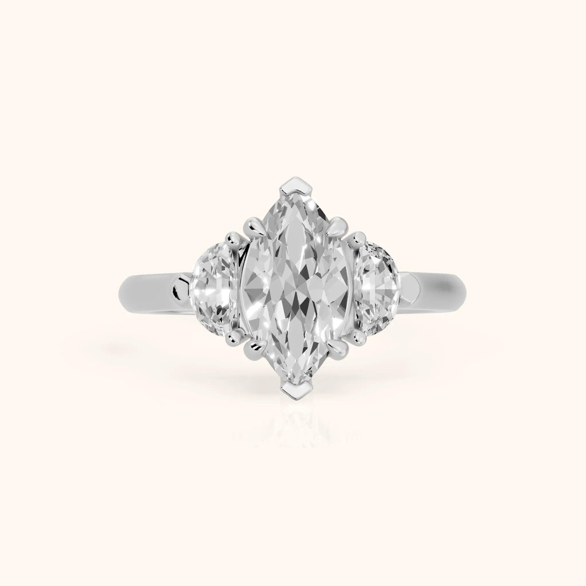 Elia Half-Moon Three-Stone Marquise Diamond Engagement Ring in White Gold — view 1