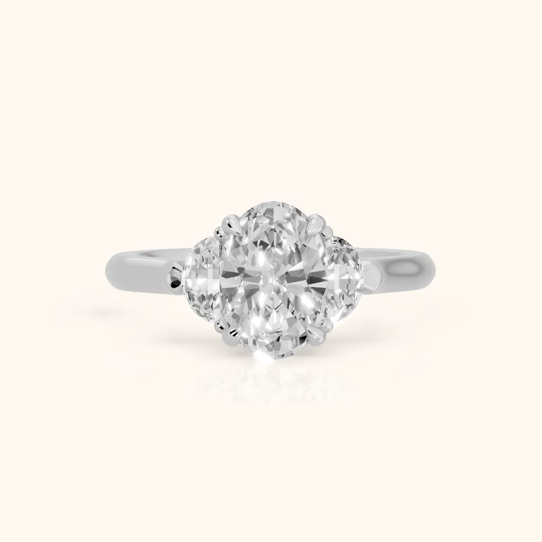 Elia Half-Moon Three-Stone Oval Diamond Engagement Ring in Platinum — view 2