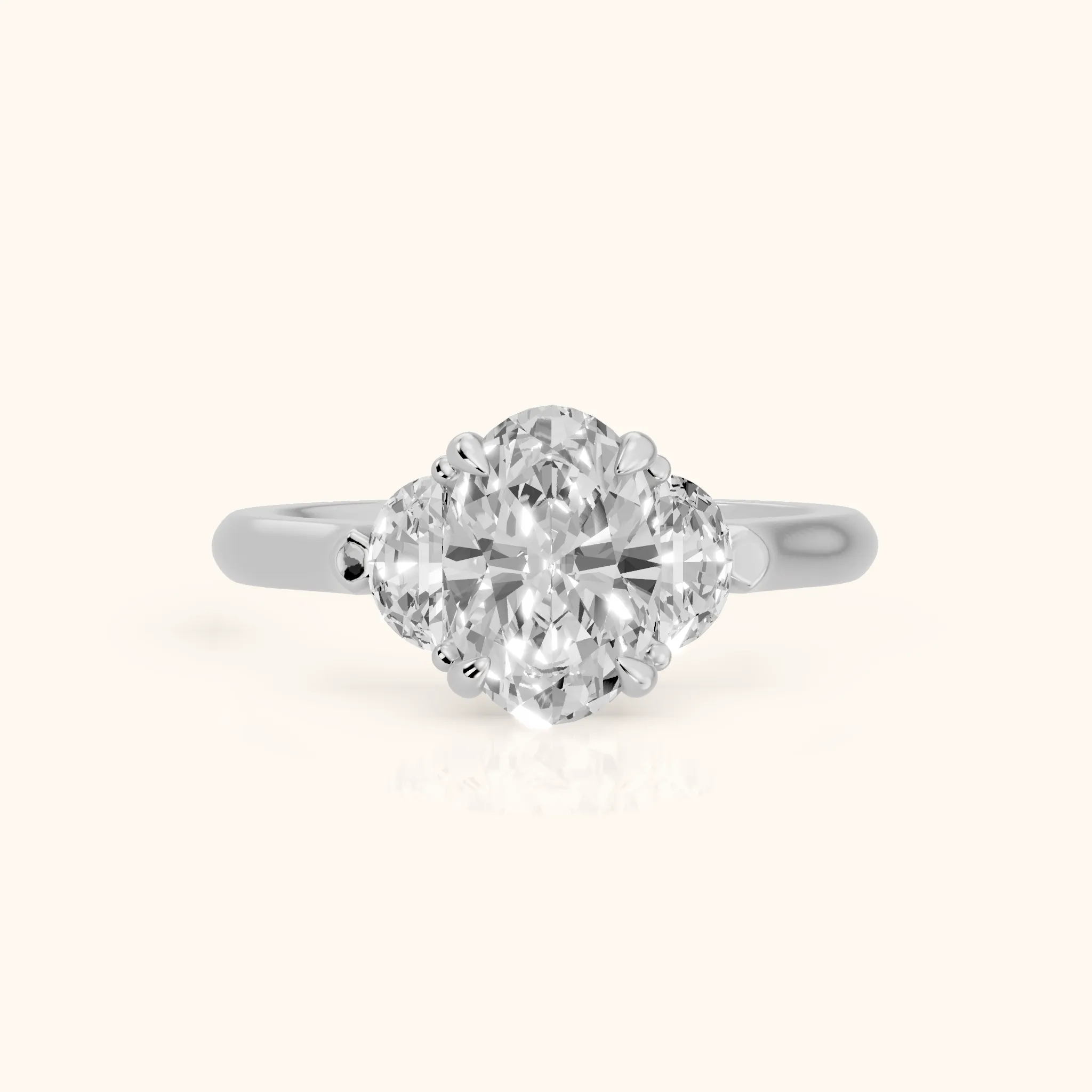 Elia Half-Moon Three-Stone Oval Diamond Engagement Ring in Platinum — view 1