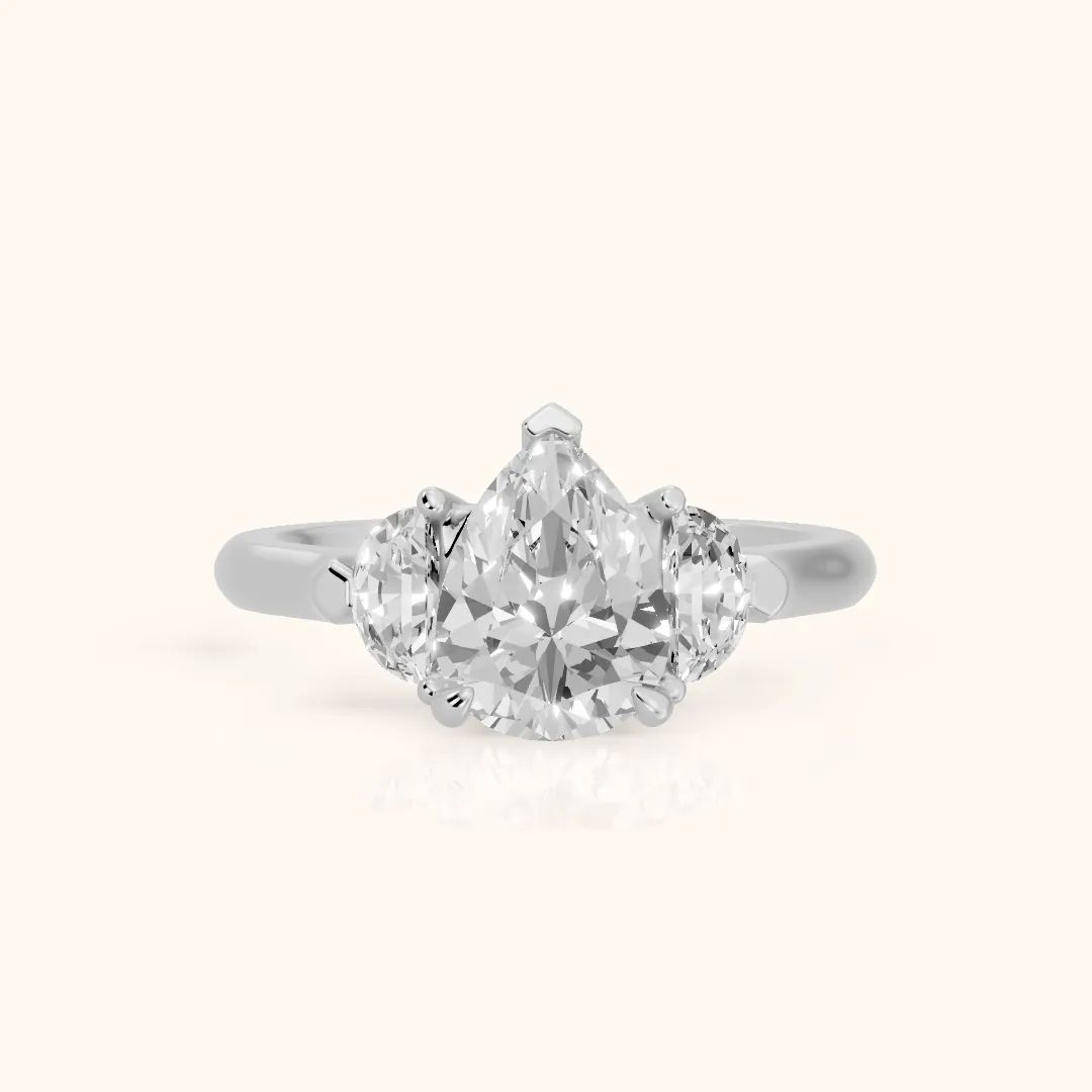 Elia Half-Moon Three-Stone Pear Diamond Engagement Ring in White Gold — view 2