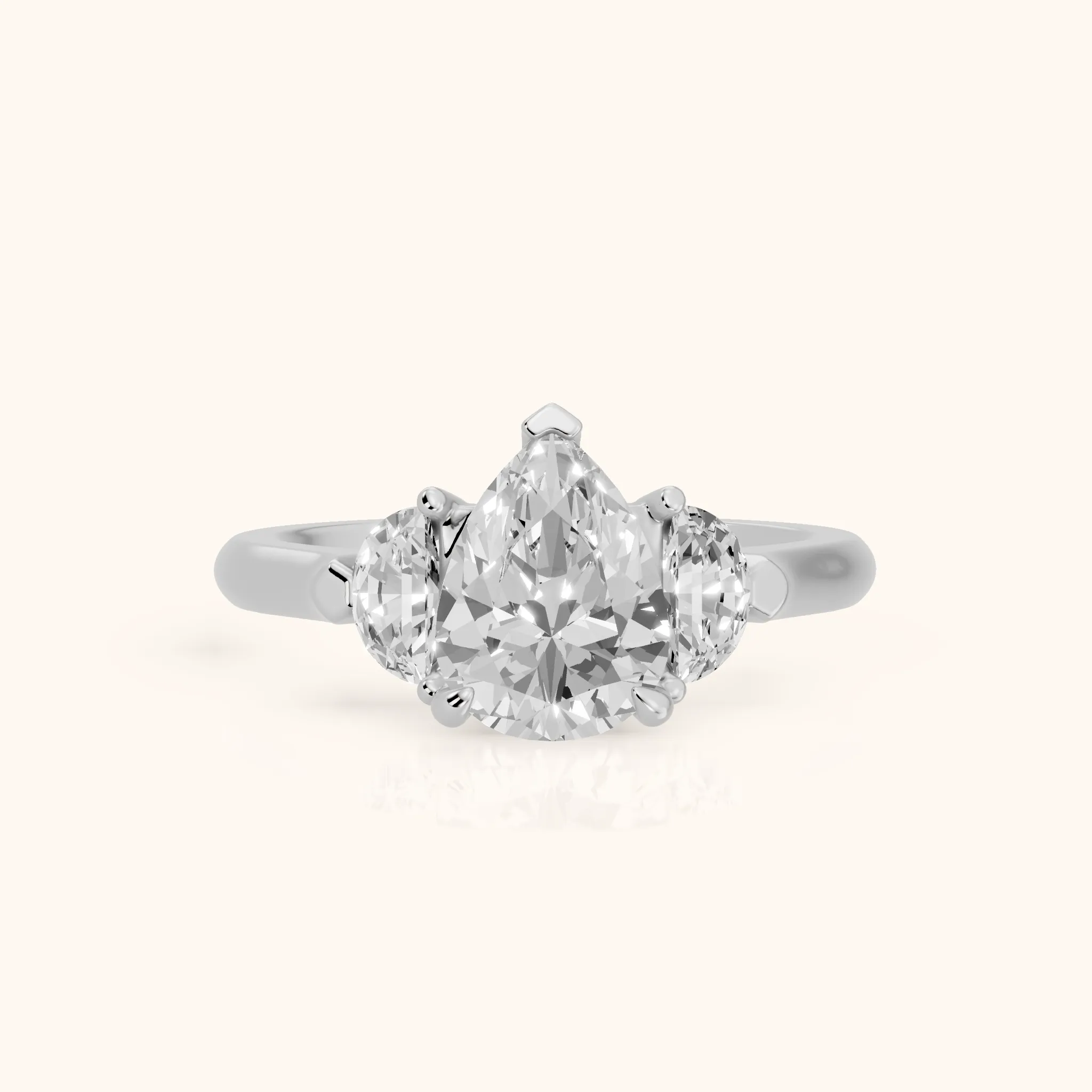 Elia Half-Moon Three-Stone Pear Diamond Engagement Ring in White Gold — view 1