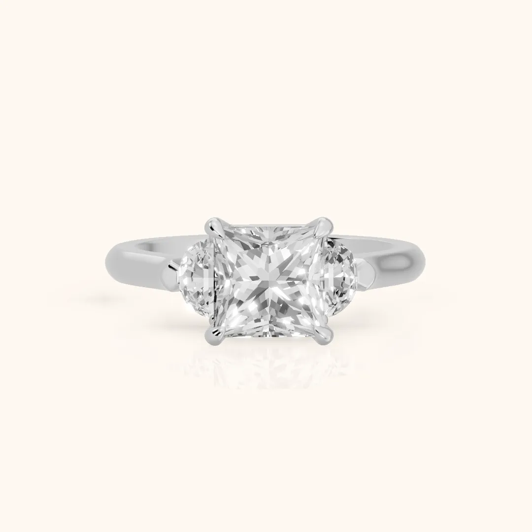 Elia Half-Moon Three-Stone Princess Diamond Engagement Ring in Silver — view 2