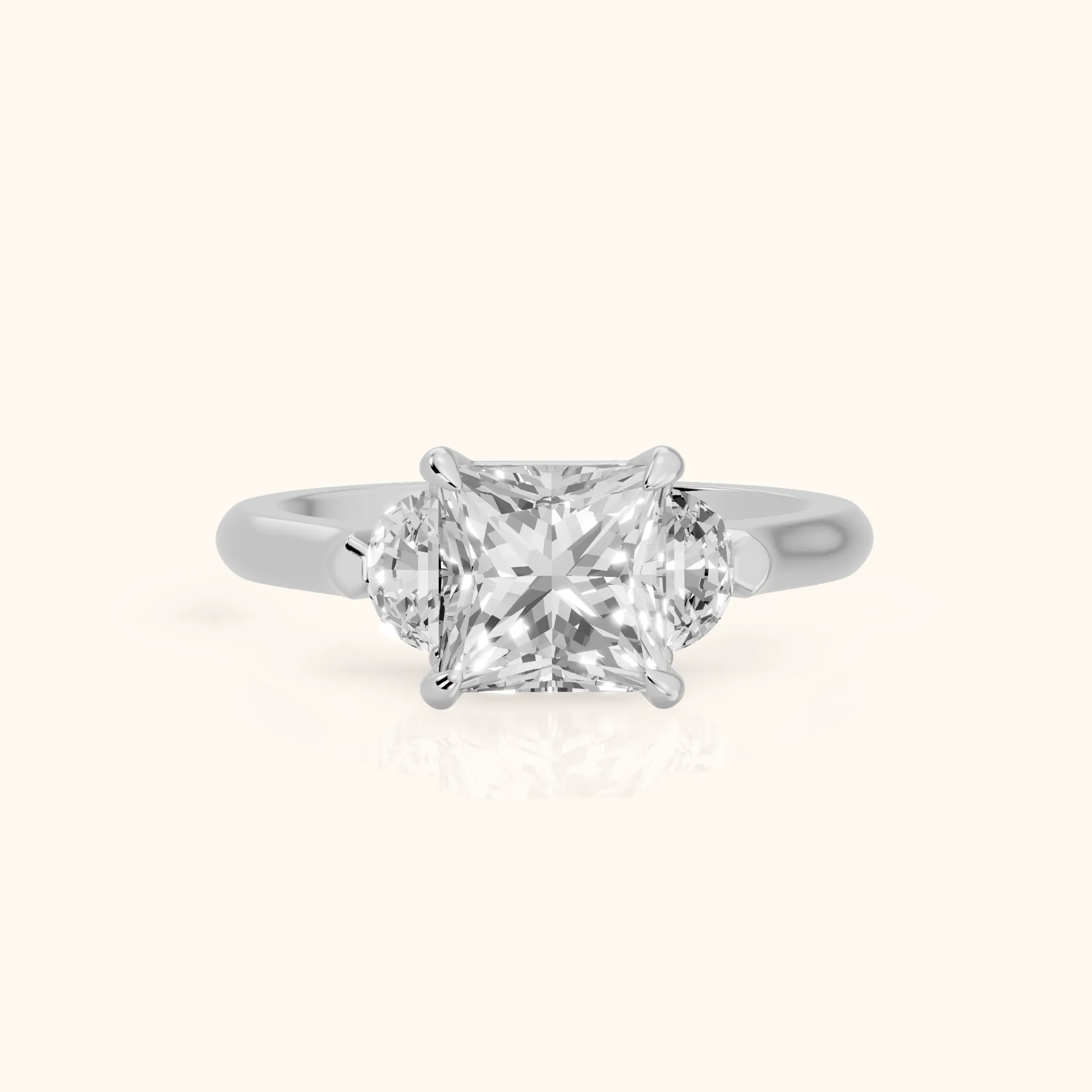 Elia Half-Moon Three-Stone Princess Diamond Engagement Ring in Silver — view 1