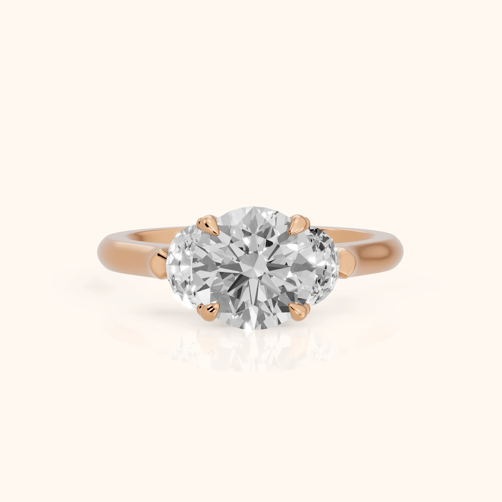 Elia Half-Moon Three-Stone Round Diamond Engagement Ring in Rose Gold — view 1