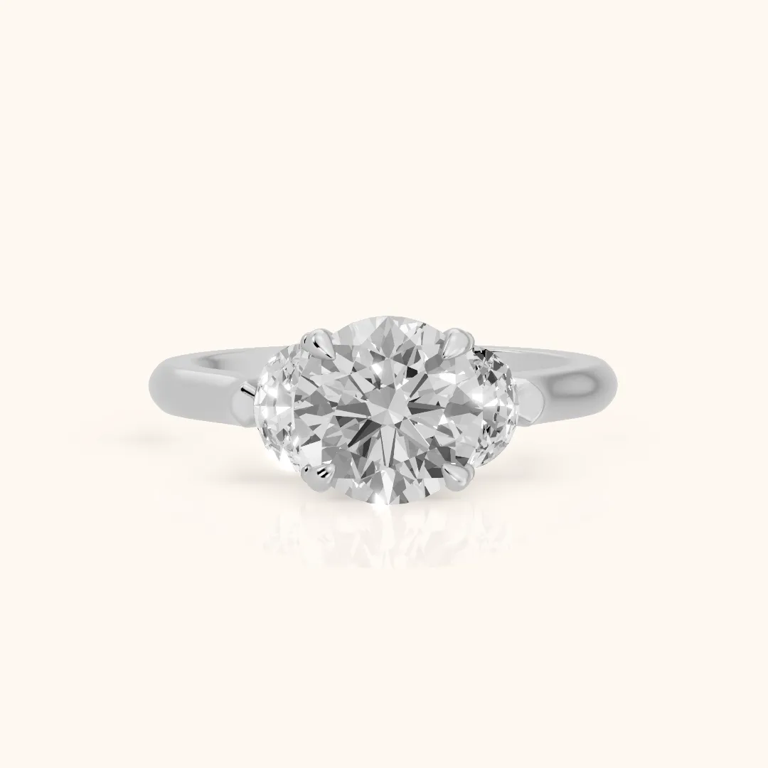 Elia Half-Moon Three-Stone Round Diamond Engagement Ring in Platinum — view 2