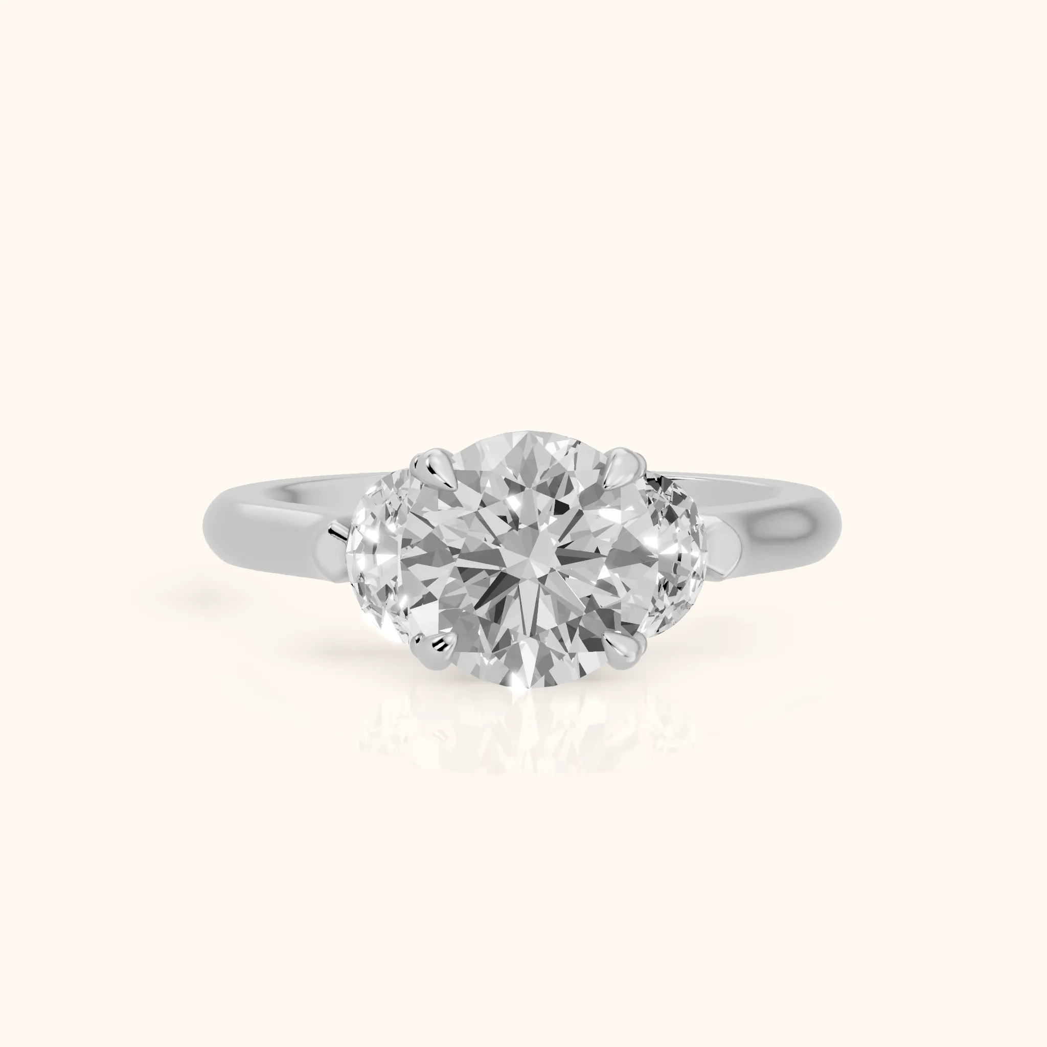 Elia Half-Moon Three-Stone Round Diamond Engagement Ring in Platinum — view 1