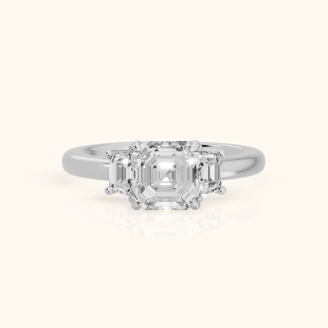 Federica Trapezoid Three-Stone Asscher Diamond Engagement Ring in Platinum — view 2
