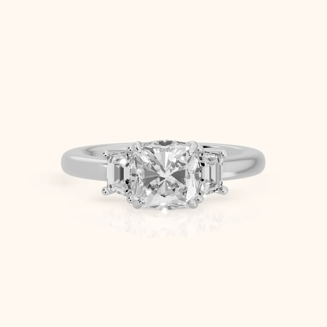 Federica Trapezoid Three-Stone Cushion Diamond Engagement Ring in Platinum — view 2