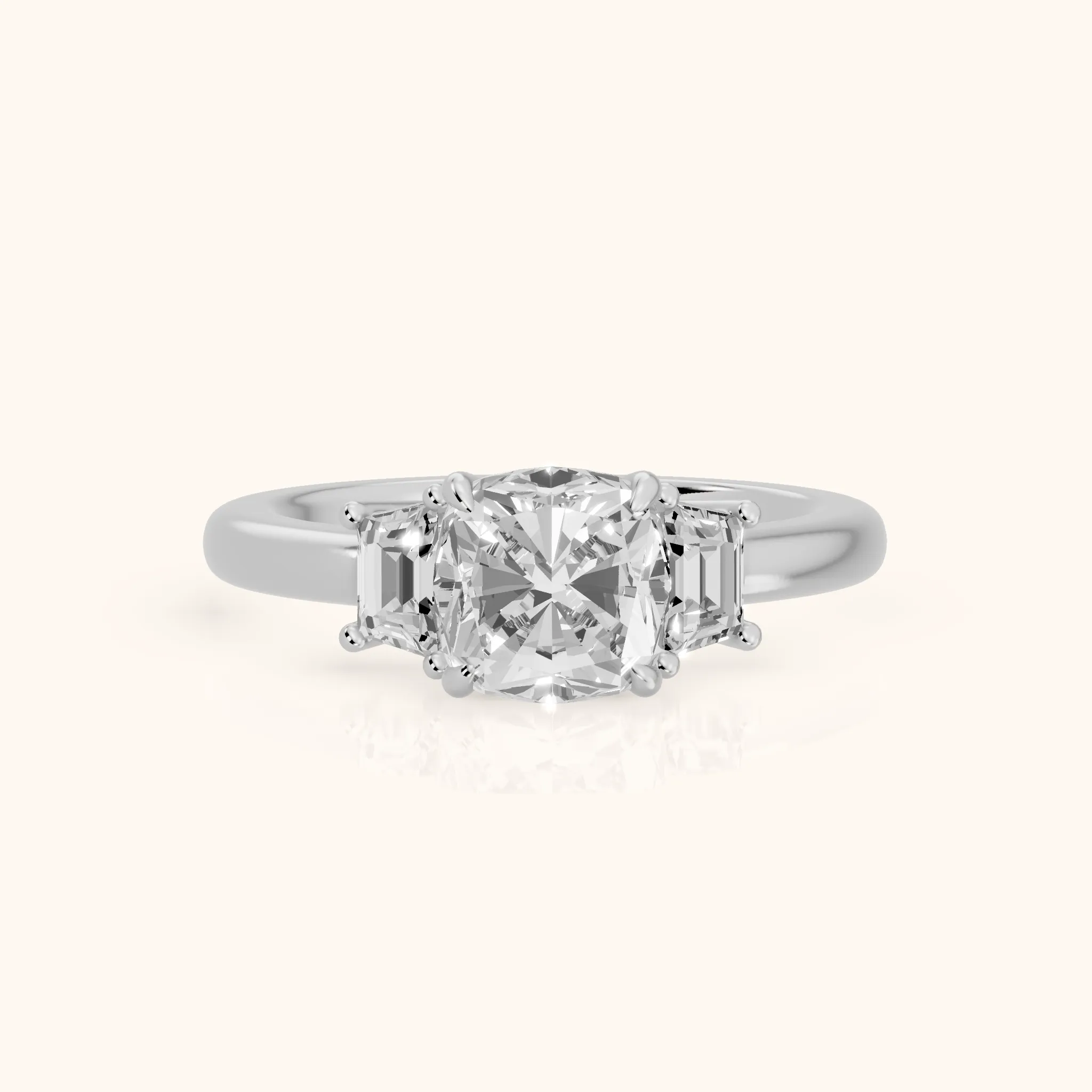 Federica Trapezoid Three-Stone Cushion Diamond Engagement Ring in Platinum — view 1