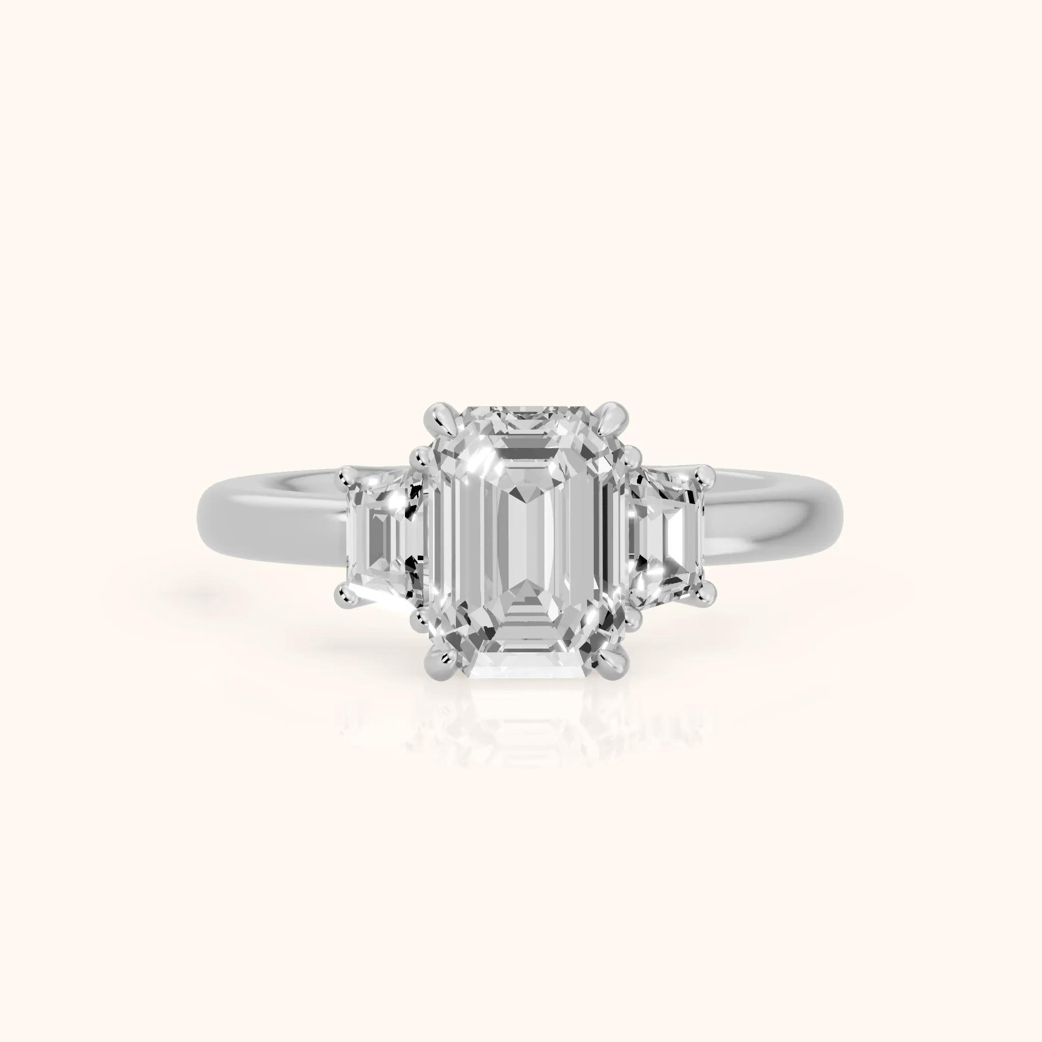 Federica Trapezoid Three-Stone Emerald Diamond Engagement Ring in Silver — view 1