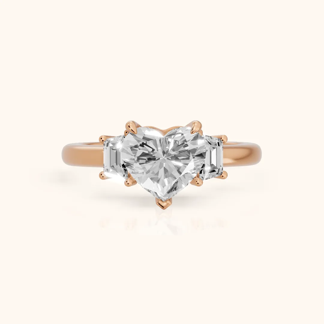Federica Trapezoid Three-Stone Heart Diamond Engagement Ring in Rose Gold — view 2