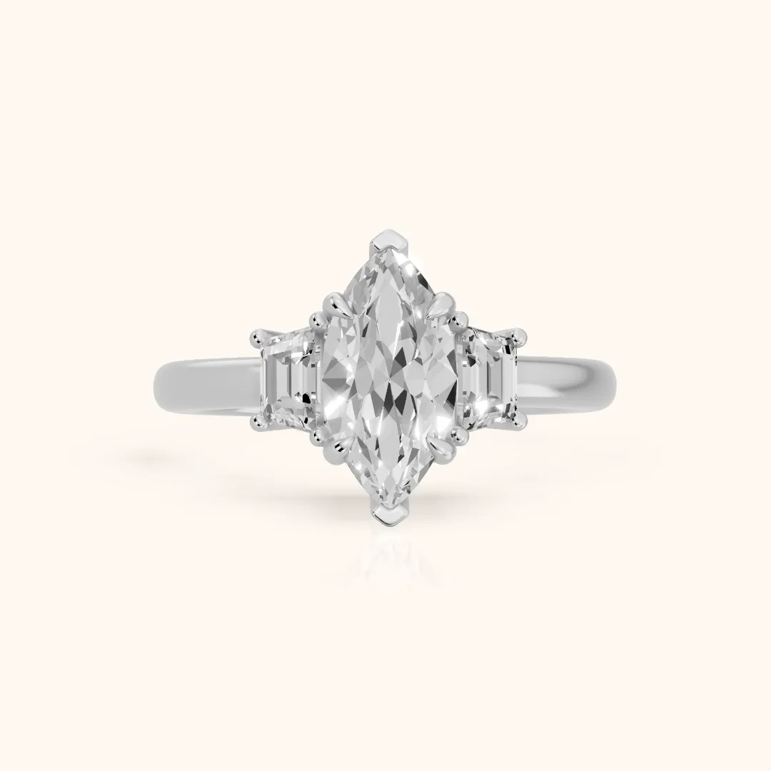 Federica Trapezoid Three-Stone Marquise Diamond Engagement Ring in Platinum — view 2