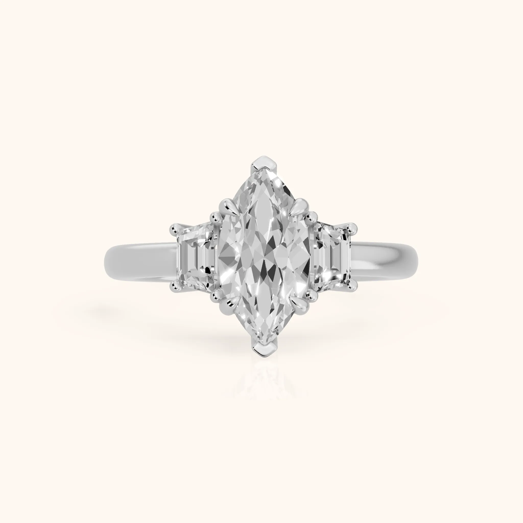 Federica Trapezoid Three-Stone Marquise Diamond Engagement Ring in Platinum — view 1