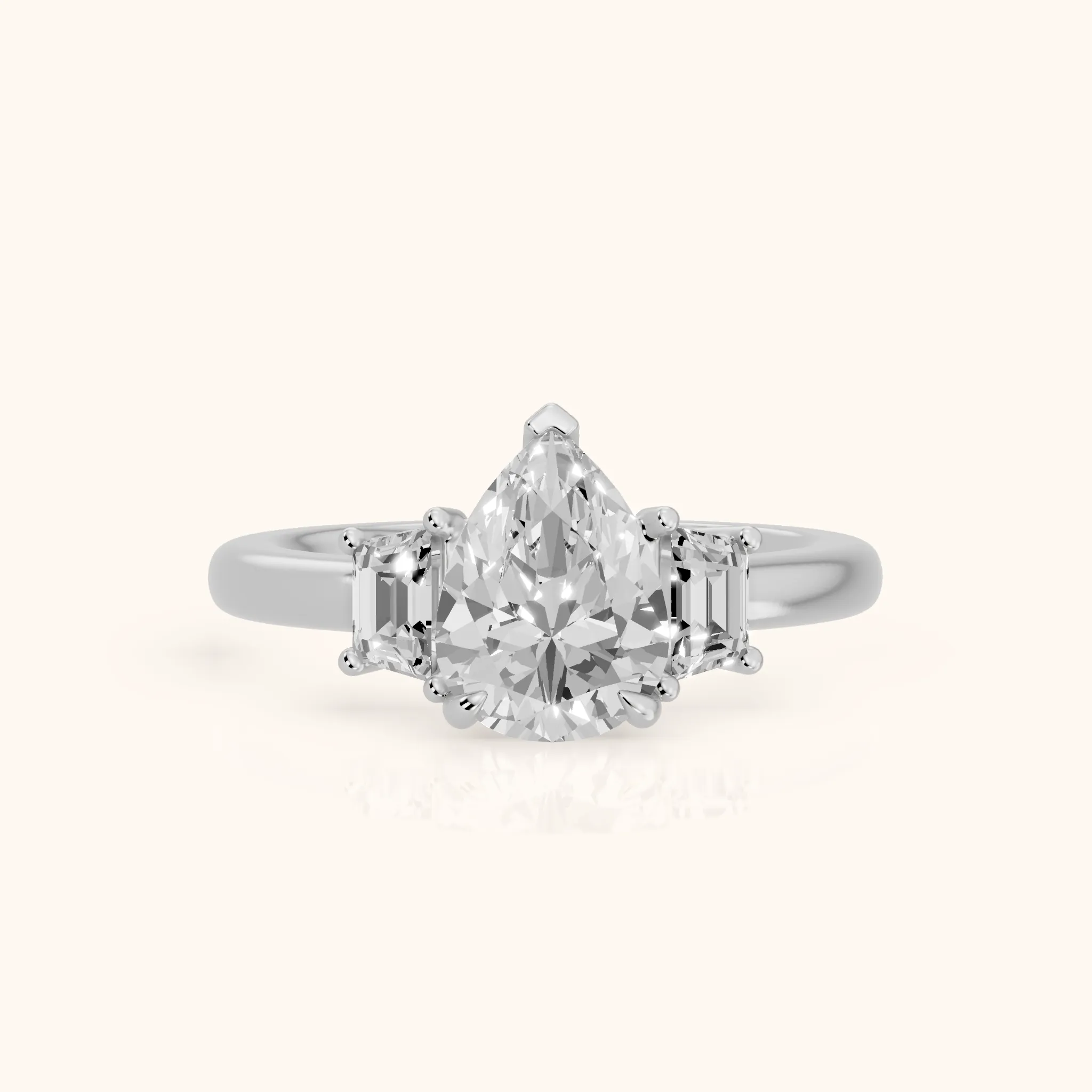 Federica Trapezoid Three-Stone Pear Diamond Engagement Ring in White Gold — view 1