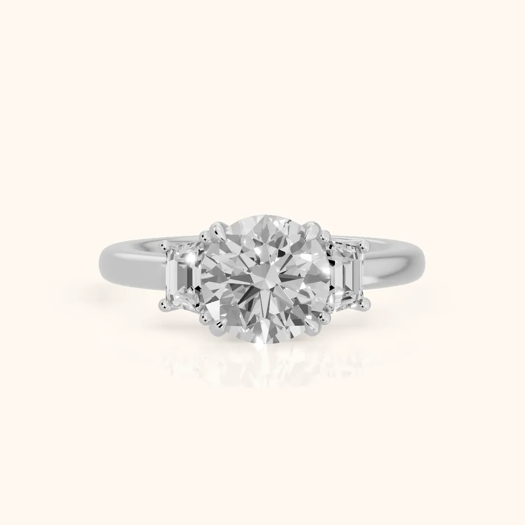 Federica Trapezoid Three-Stone Round Diamond Engagement Ring in Platinum — view 2