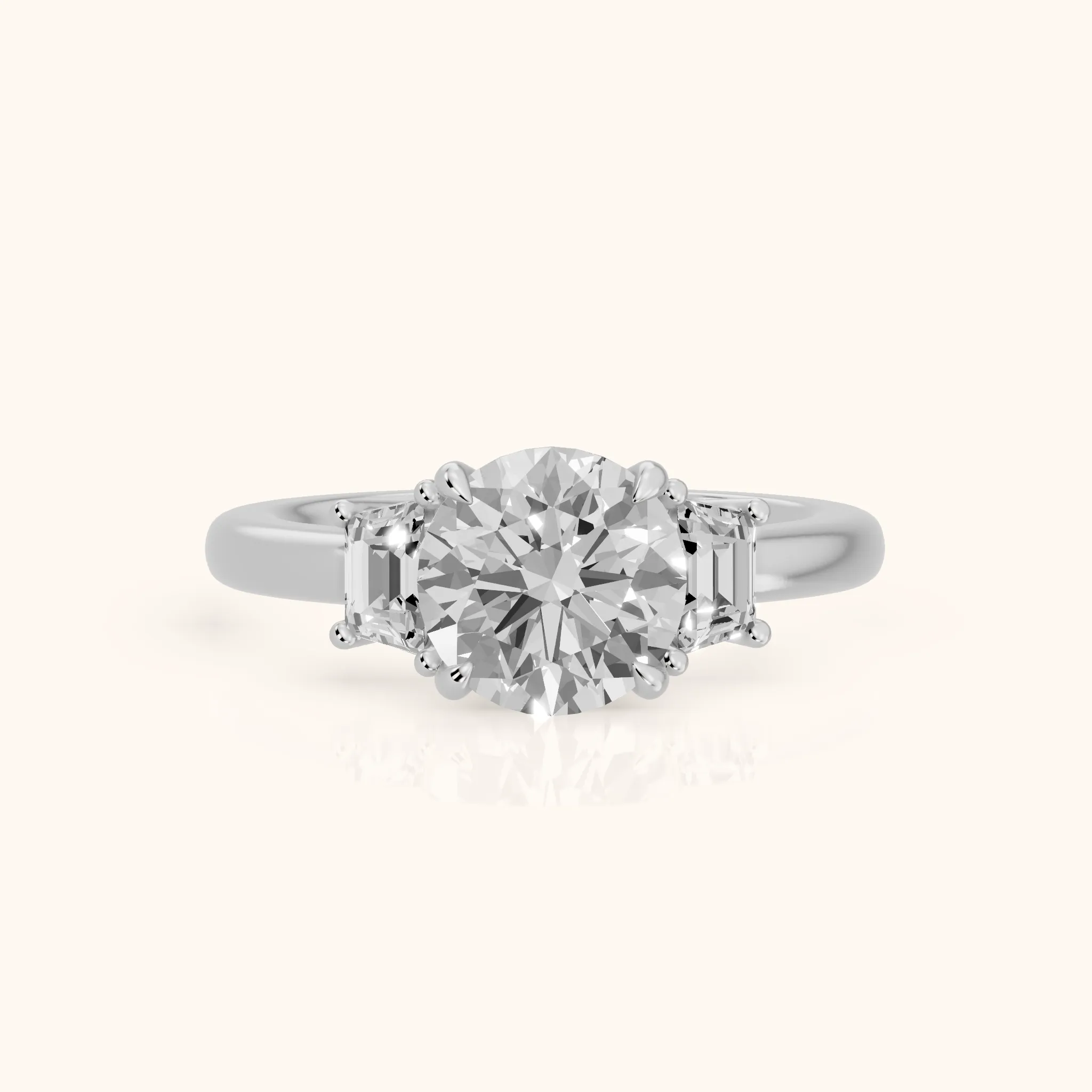 Federica Trapezoid Three-Stone Round Diamond Engagement Ring in Platinum — view 1