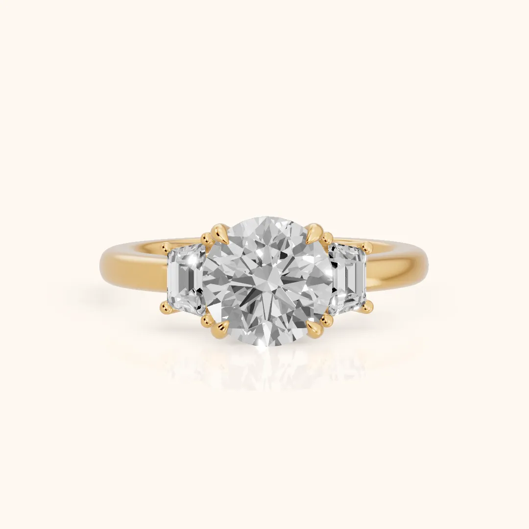 Federica Trapezoid Three-Stone Round Diamond Engagement Ring in Yellow Gold — view 2