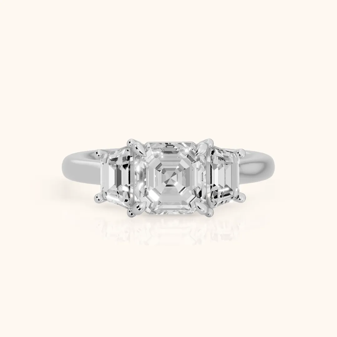 Filippa Trapezoid Three-Stone Asscher Diamond Engagement Ring in Silver — view 2