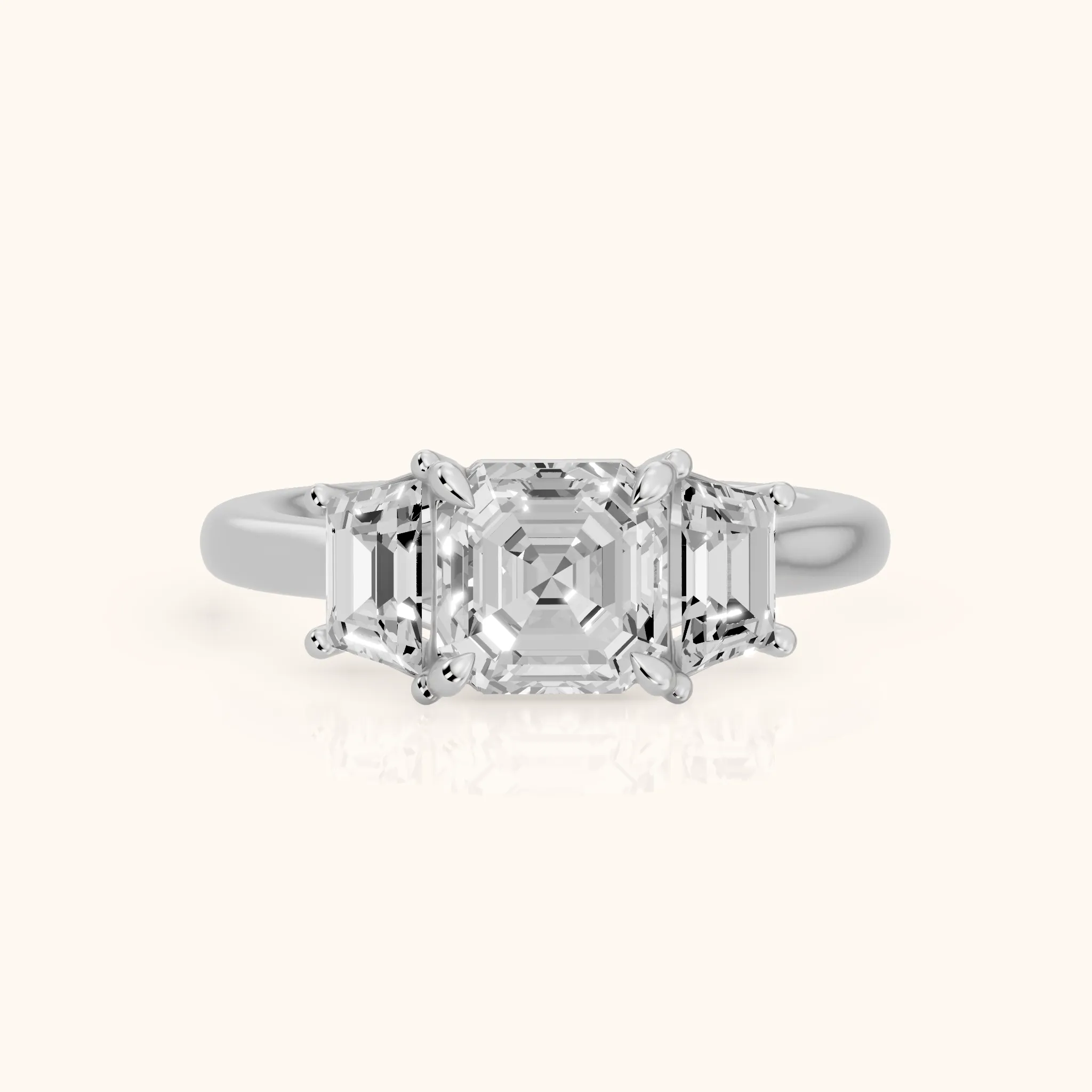 Filippa Trapezoid Three-Stone Asscher Diamond Engagement Ring in Silver — view 1