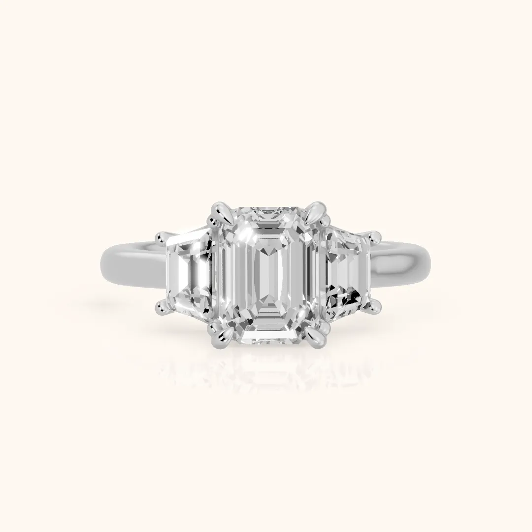 Filippa Trapezoid Three-Stone Emerald Diamond Engagement Ring in Silver — view 2
