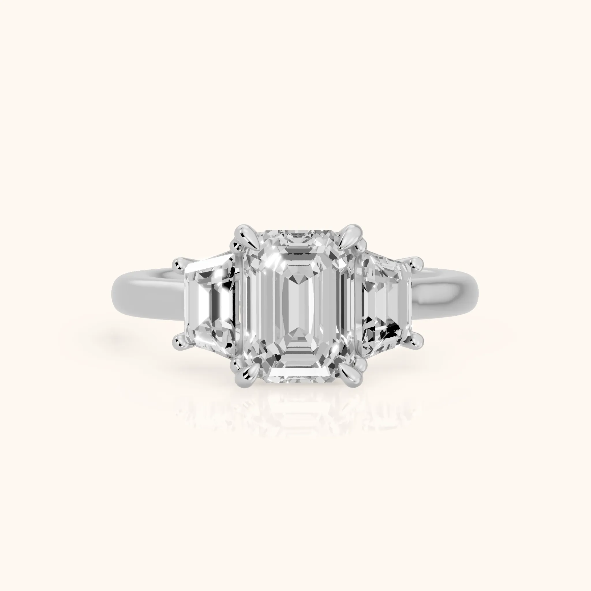 Filippa Trapezoid Three-Stone Emerald Diamond Engagement Ring in Silver — view 1