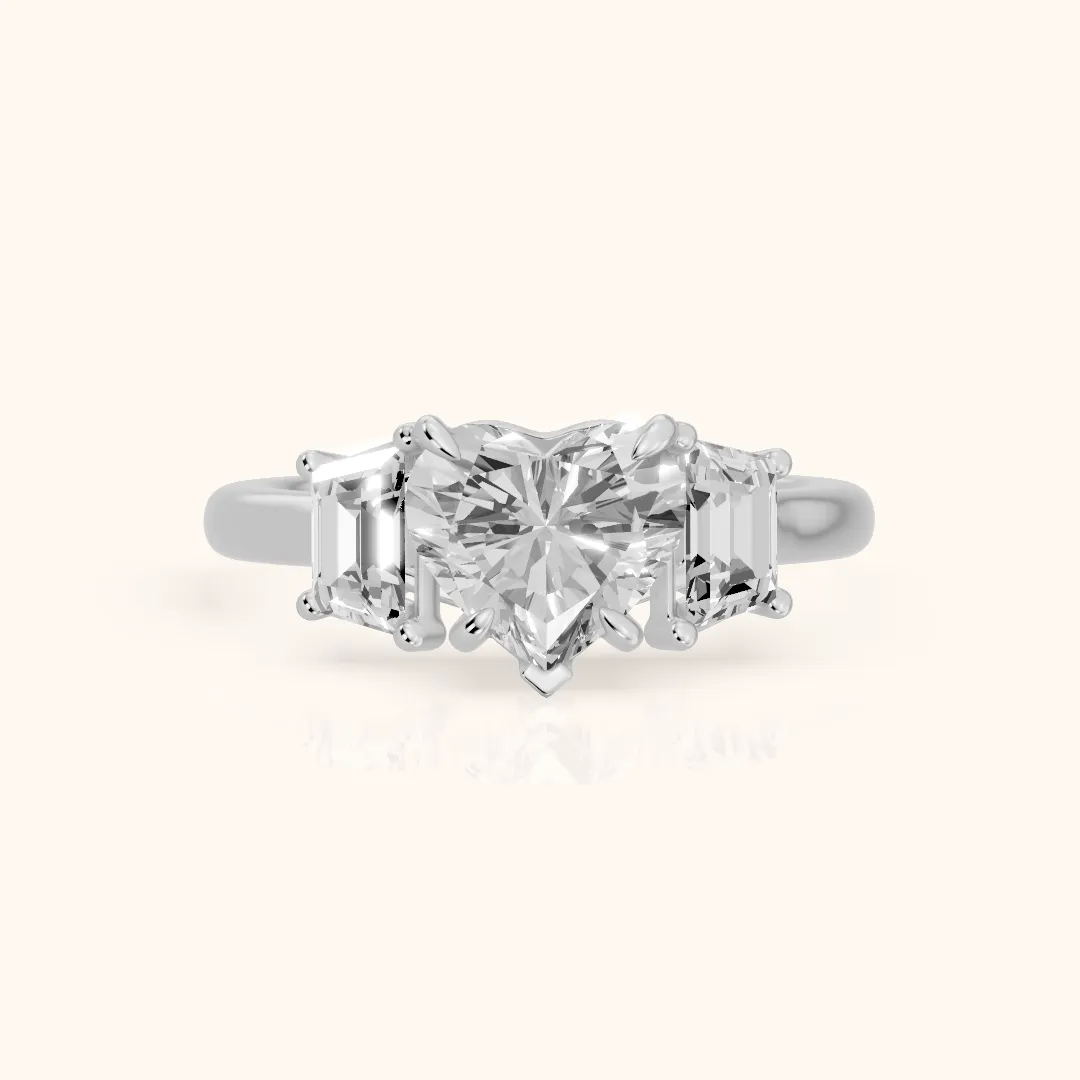 Filippa Trapezoid Three-Stone Heart Diamond Engagement Ring in Platinum — view 2
