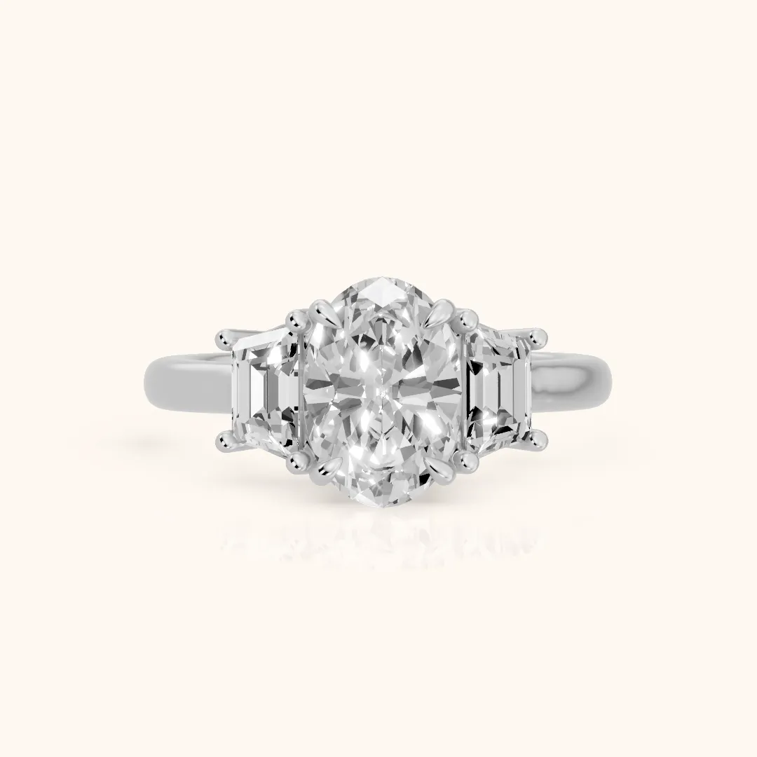 Filippa Trapezoid Three-Stone Oval Diamond Engagement Ring in White Gold — view 2