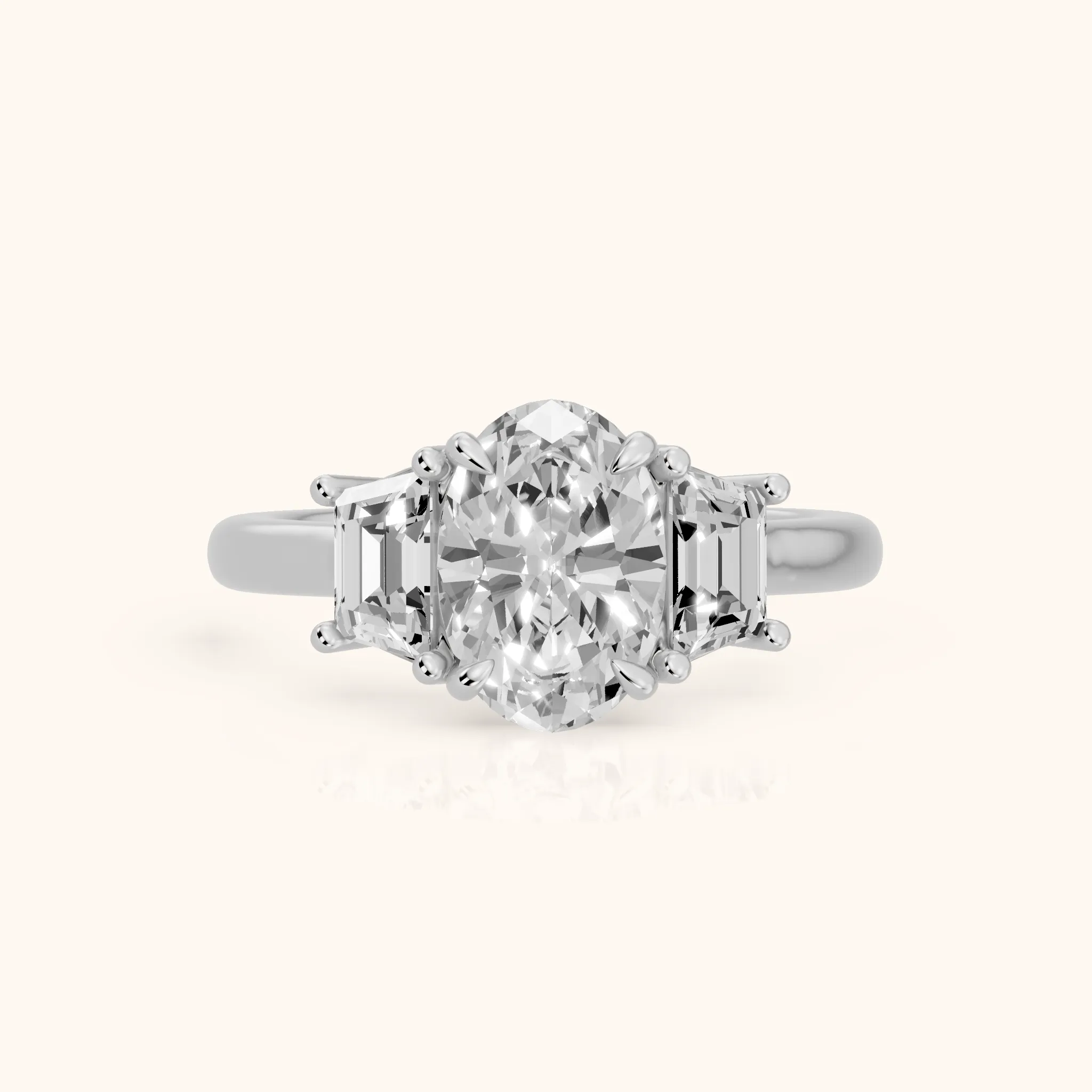 Filippa Trapezoid Three-Stone Oval Diamond Engagement Ring in White Gold — view 1