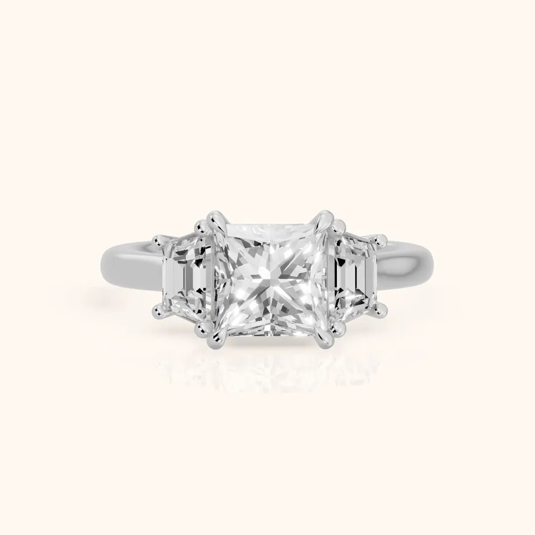 Filippa Trapezoid Three-Stone Princess Diamond Engagement Ring in Platinum — view 2