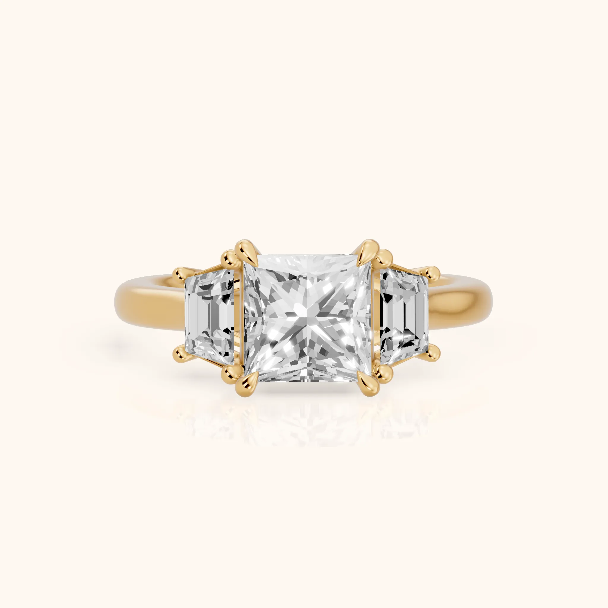 Filippa Trapezoid Three-Stone Princess Diamond Engagement Ring in Yellow Gold — view 1