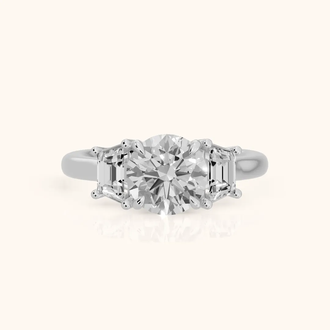 Filippa Trapezoid Three-Stone Round Diamond Engagement Ring in Silver — view 2