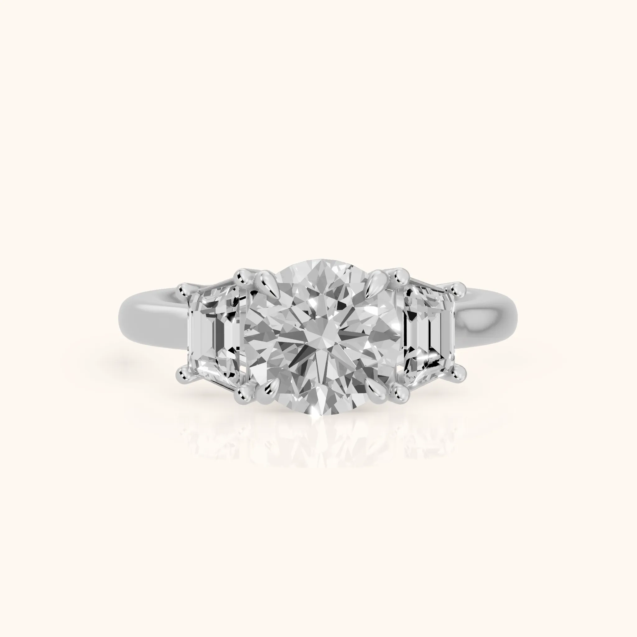 Filippa Trapezoid Three-Stone Round Diamond Engagement Ring in Silver — view 1