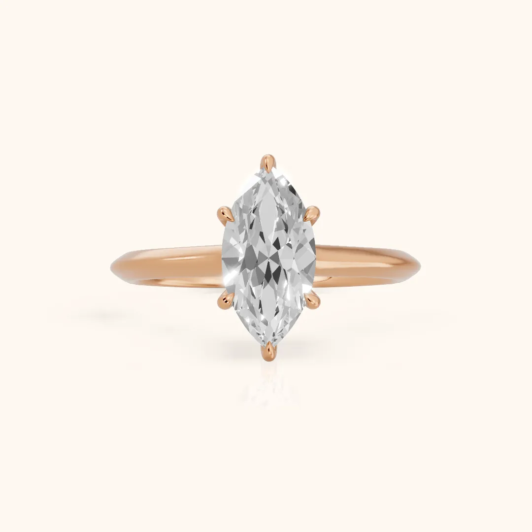 Ginette Solitaire Knife Edge Marquise Diamond Engagement Ring in Rose Gold — view 2