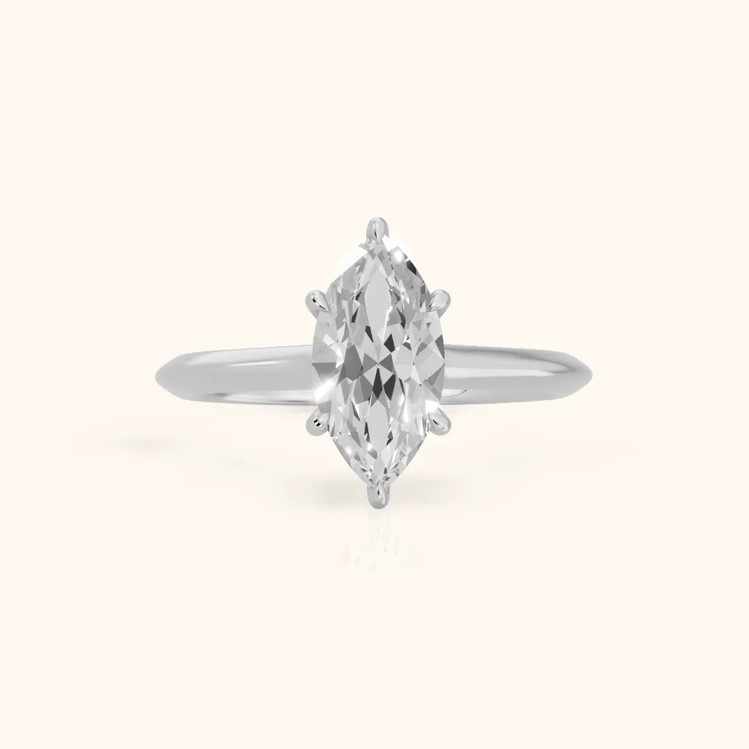 Ginette Solitaire Knife Edge Marquise Diamond Engagement Ring in White Gold — view 2